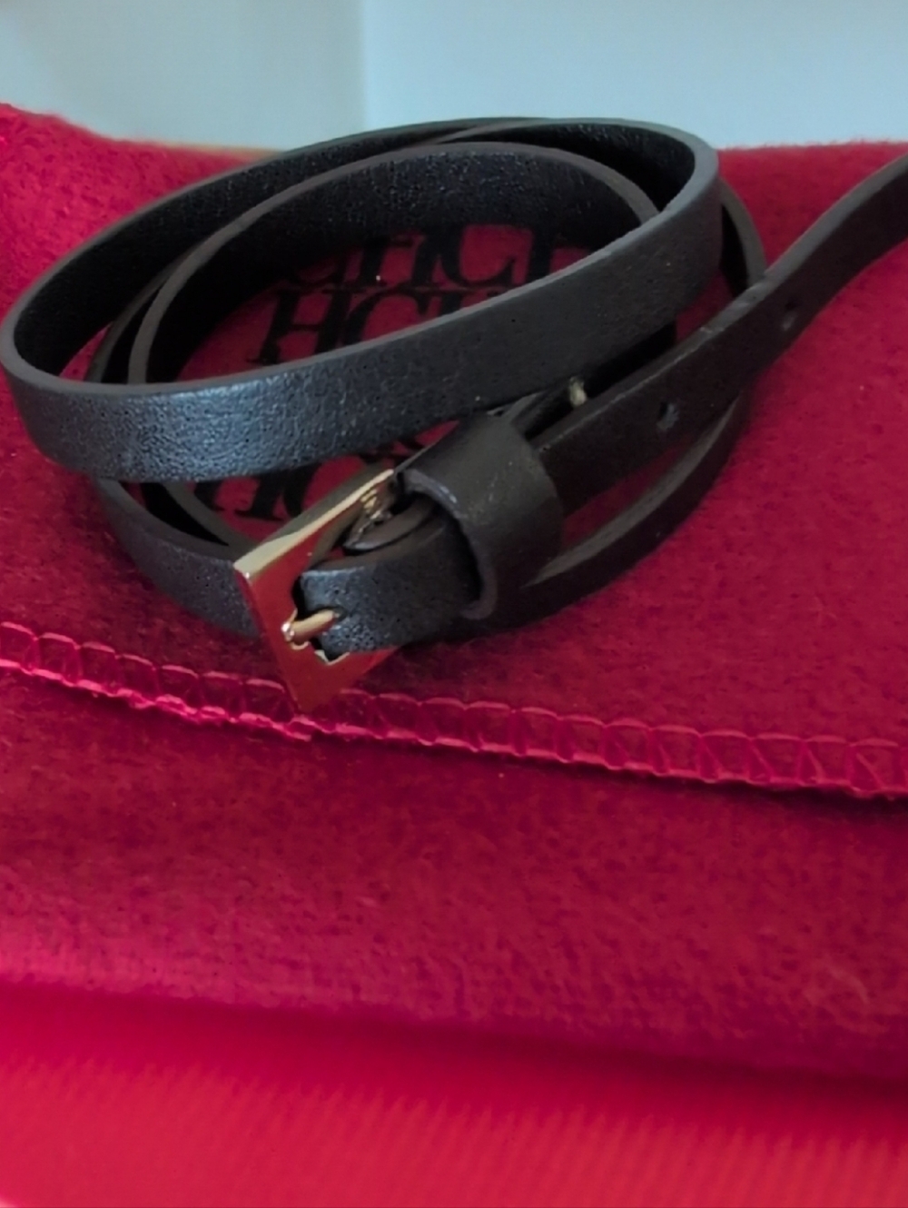 Carolina Herrera Black Leather Wrap Bracelet - Picture 2 of 9